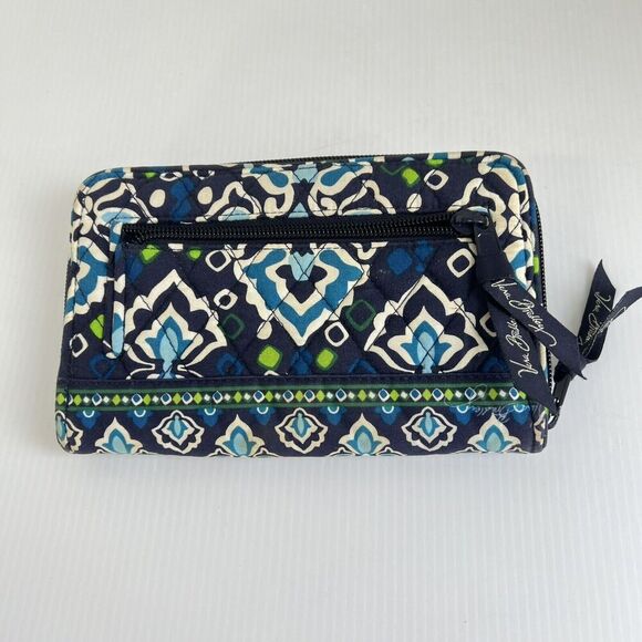 VERA BRADLEY Turnlock Wallet RIFD Pattern Blue Ink Zip Around Large Quilted - Picture 6 of 13